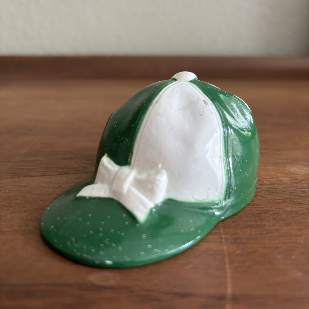 Vintage Loyal Prod NYC Equestrian Jockey Cap Bottle Opener Green White Barware